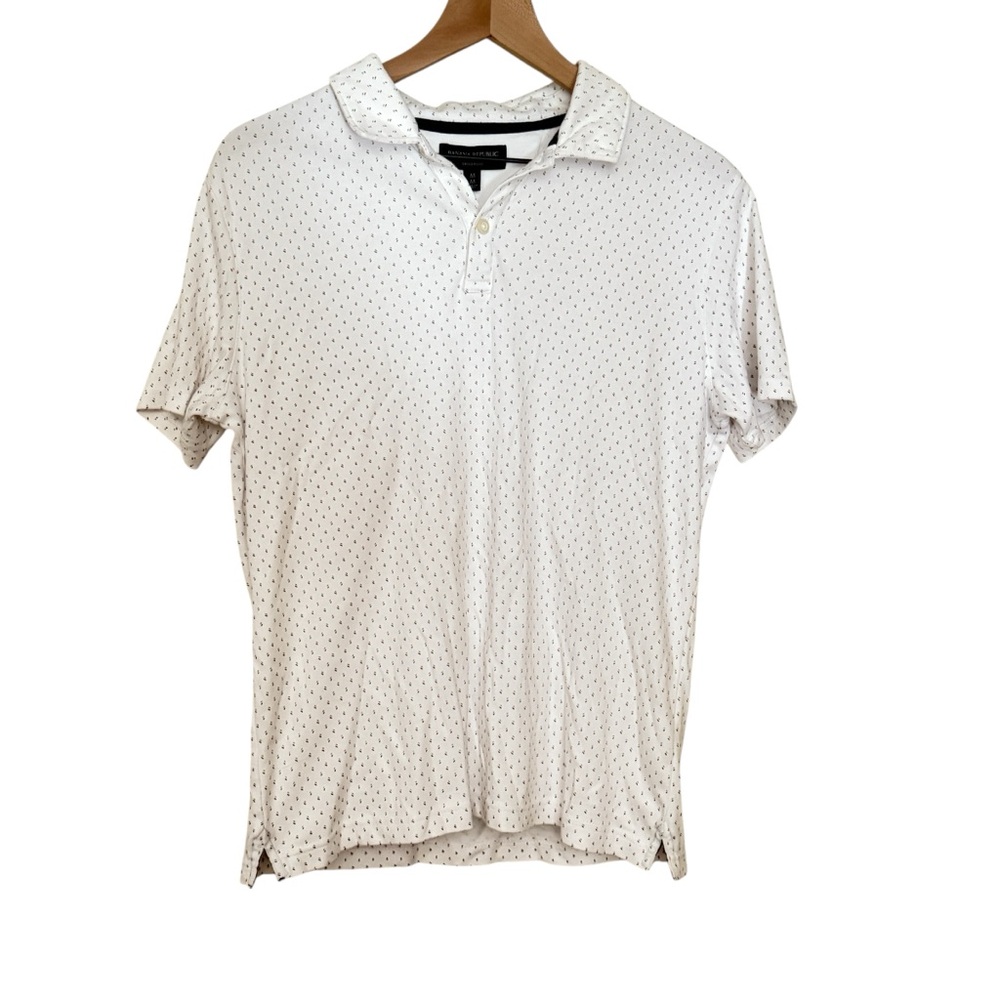 Banana Republic Woman's Size Medium White Floral Polo Shirt Preppy School Girl